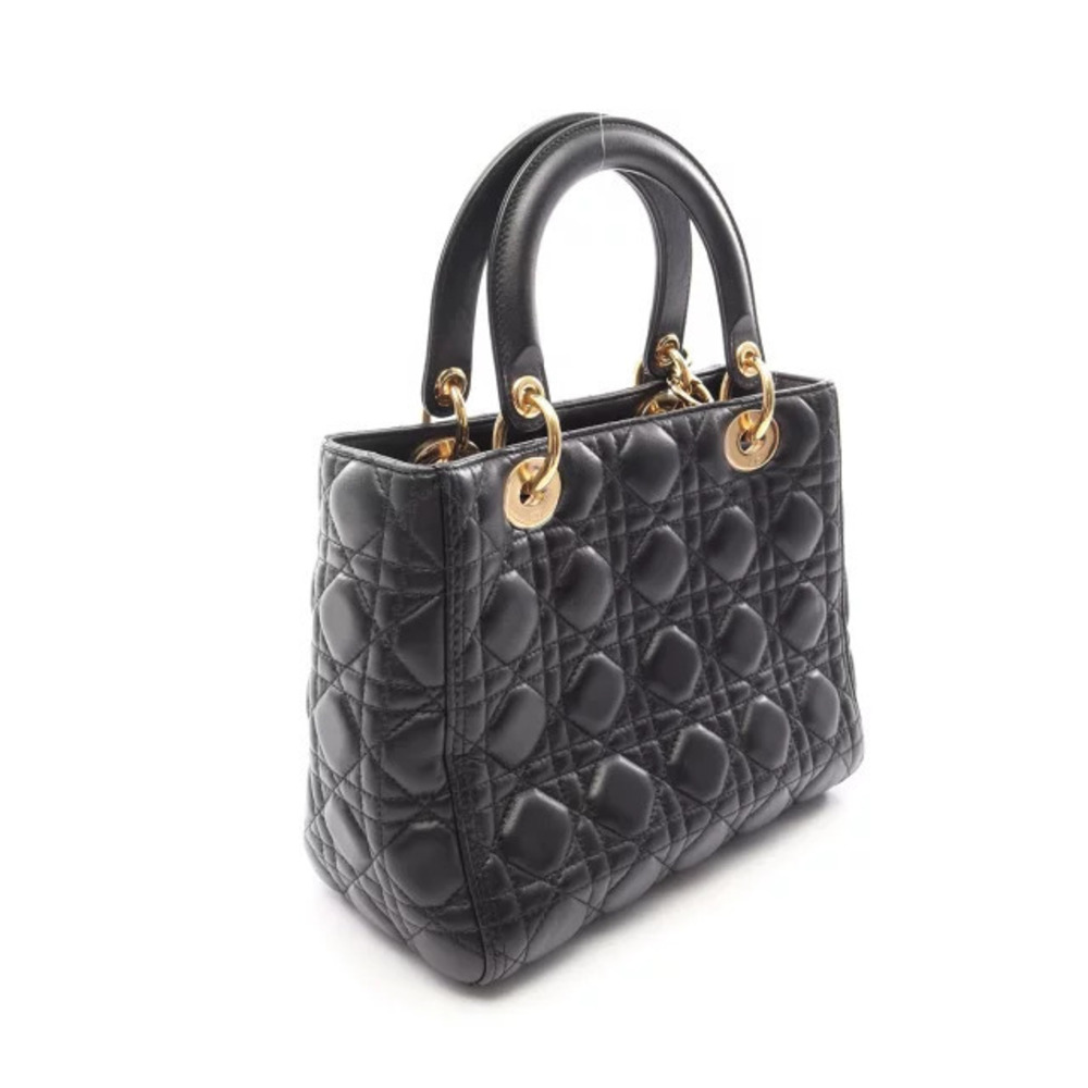 Dior  Handbag Christian Cannage Black Leather LADY Black